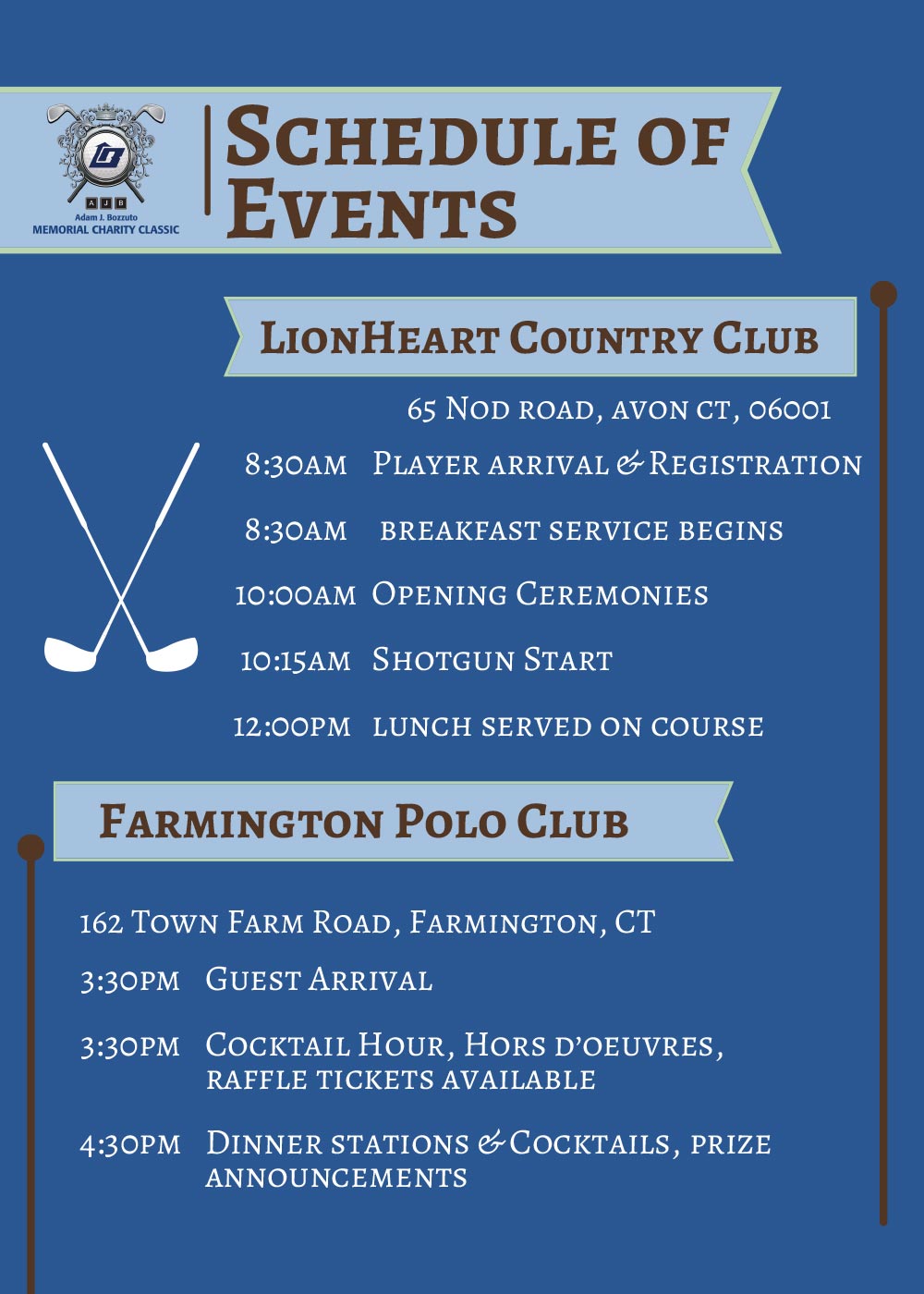 Adam J. Bozzuto Memorial Charity Classic Schedule 2025